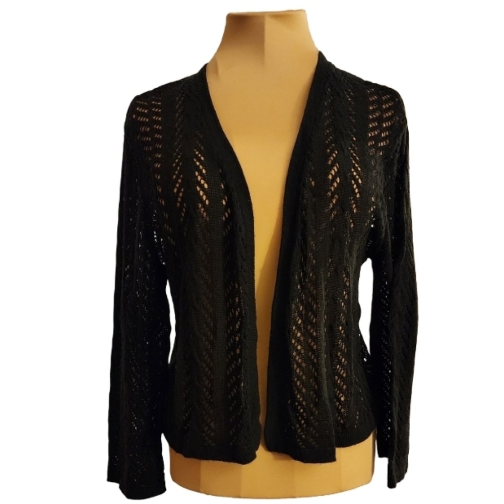 Isabella Rodriguez Black‎ Crochet Open Cardigan Women's Large